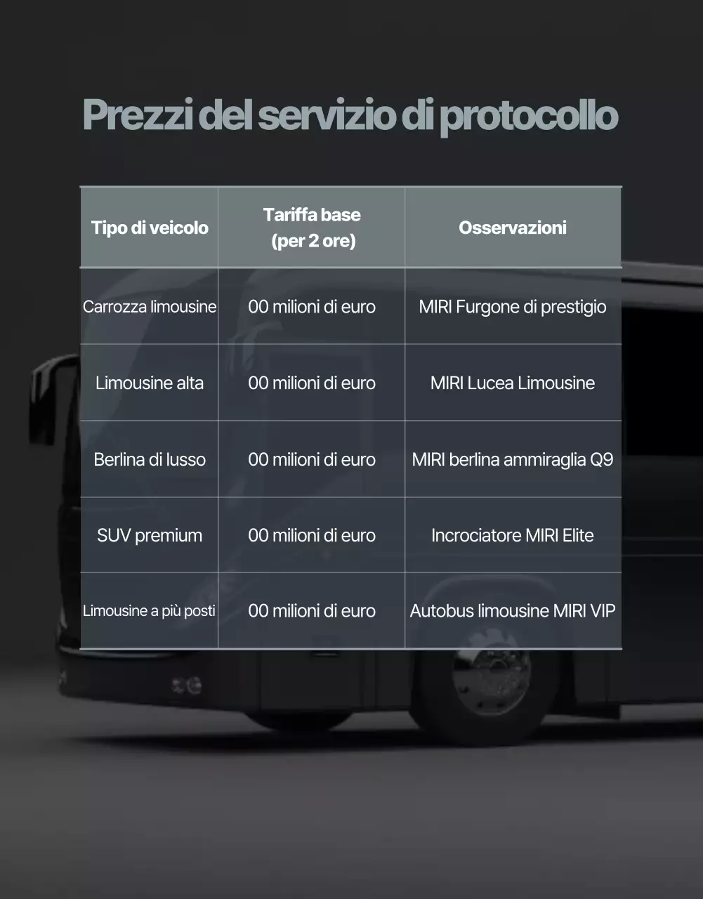 Pubblicità del servizio di mobilità di lusso nero