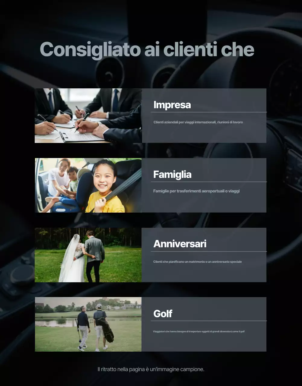 Pubblicità del servizio di mobilità di lusso nero