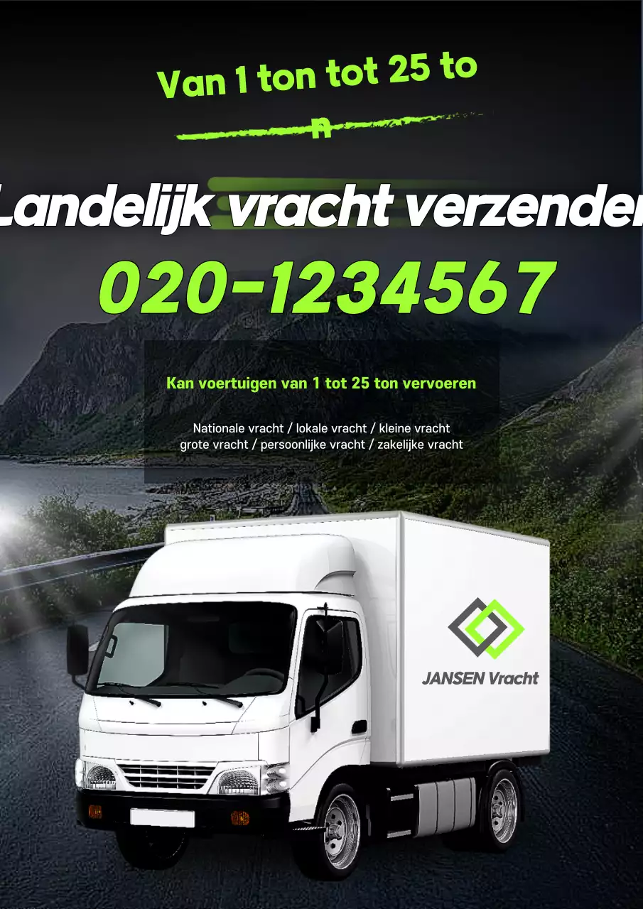 Zwarte moderne vrachtauto-advertentie