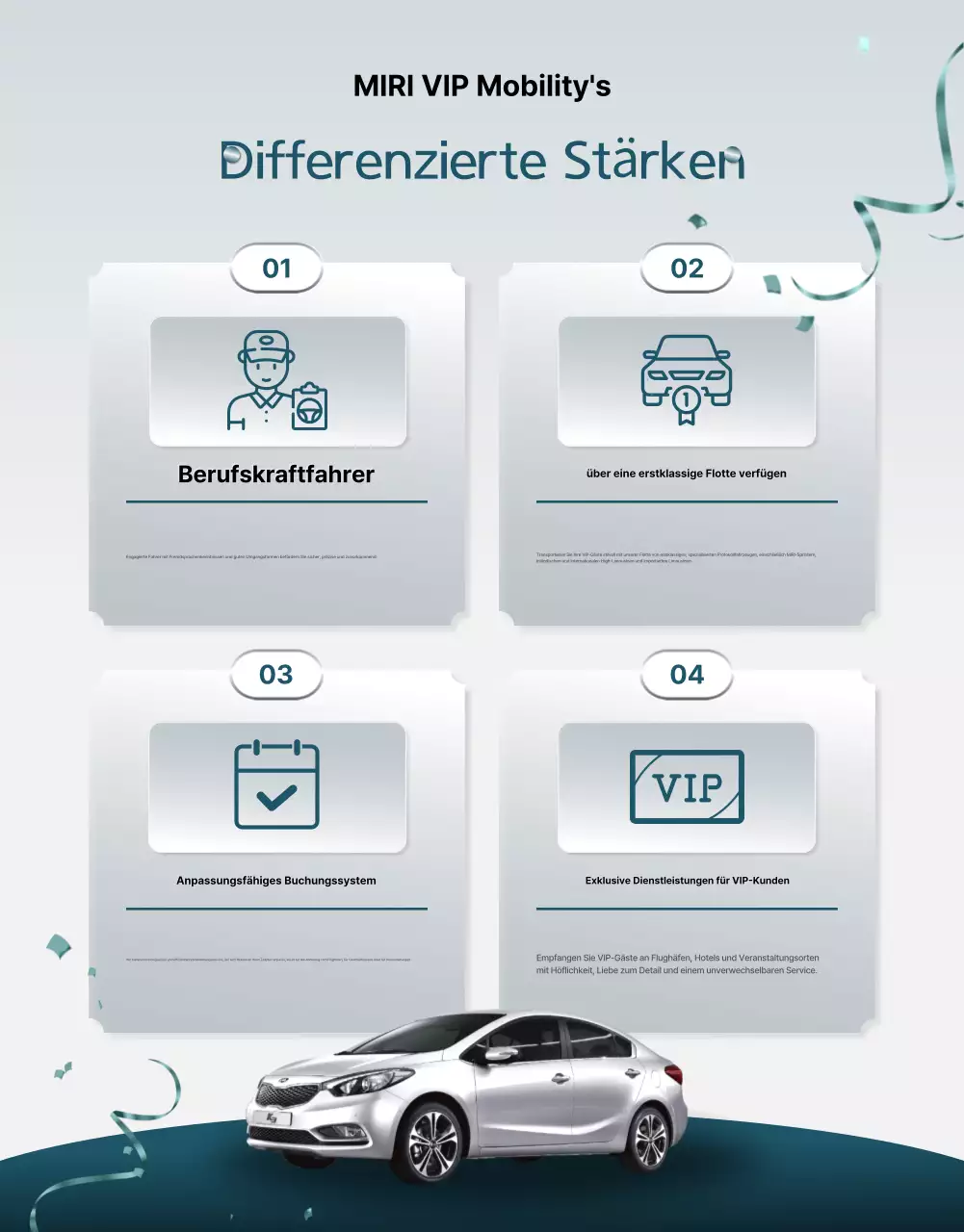 Werbung für luxuriösen Zeremonienservice in Himmelblau