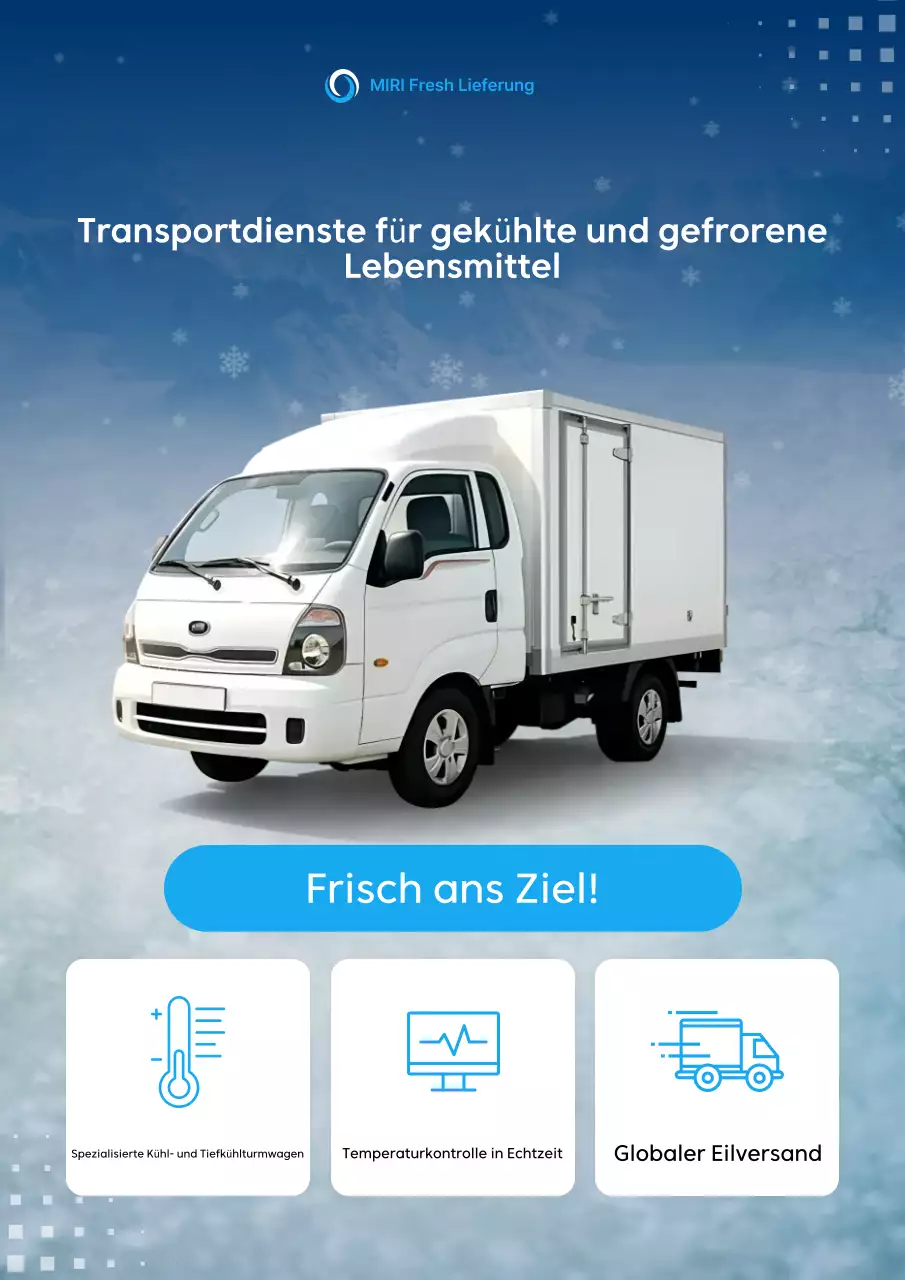 Blaue moderne Werbung für den Transport von Kühlgütern