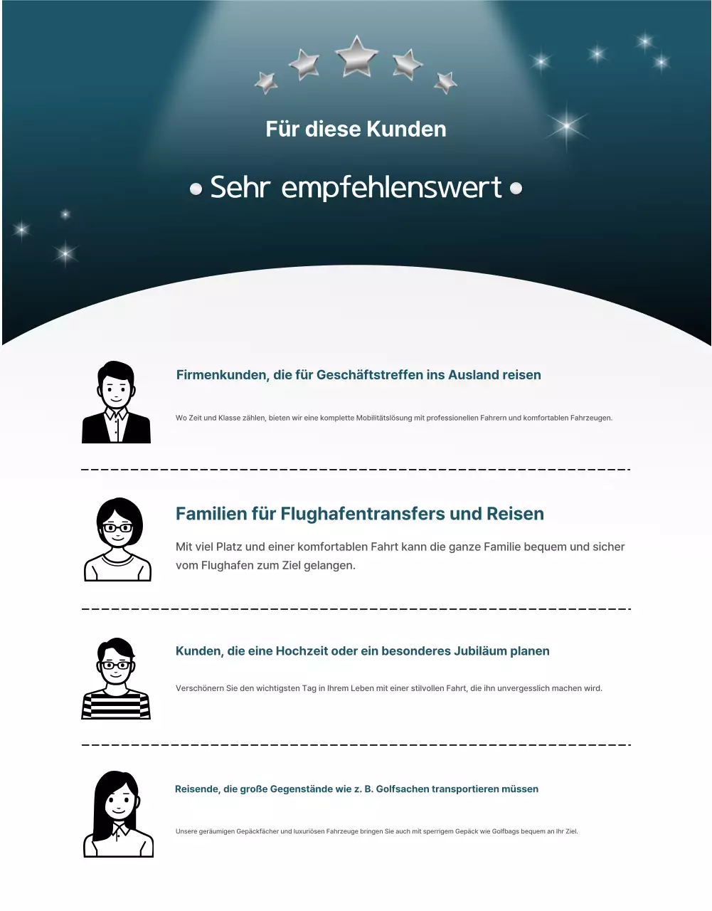 Werbung für luxuriösen Zeremonienservice in Himmelblau