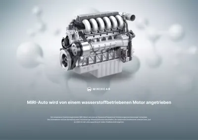 Pressemitteilung zum stilvollen Wasserstoffmotor in Himmelblau