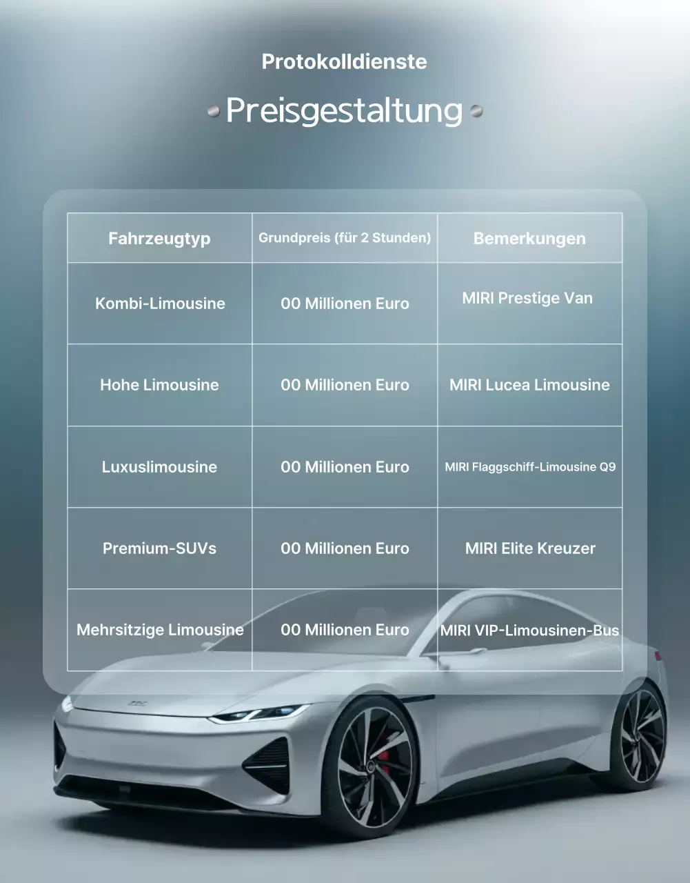 Werbung für luxuriösen Zeremonienservice in Himmelblau