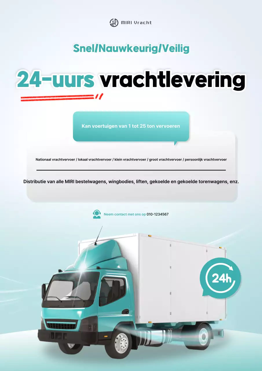 Moderne reclame voor vrachtvervoer in mintkleur