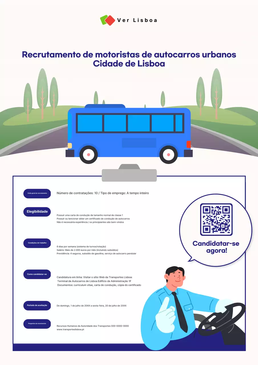 Aviso de recrutamento de motorista de ônibus da Blue Clean City