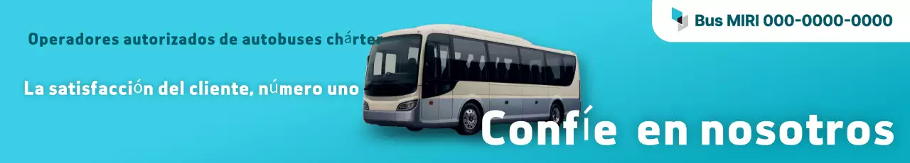 Anuncio sencillo de autobús chárter en tonos menta y verde.