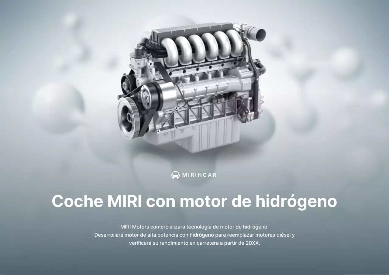 Comunicado de prensa sobre el elegante motor de hidrógeno en color azul cielo