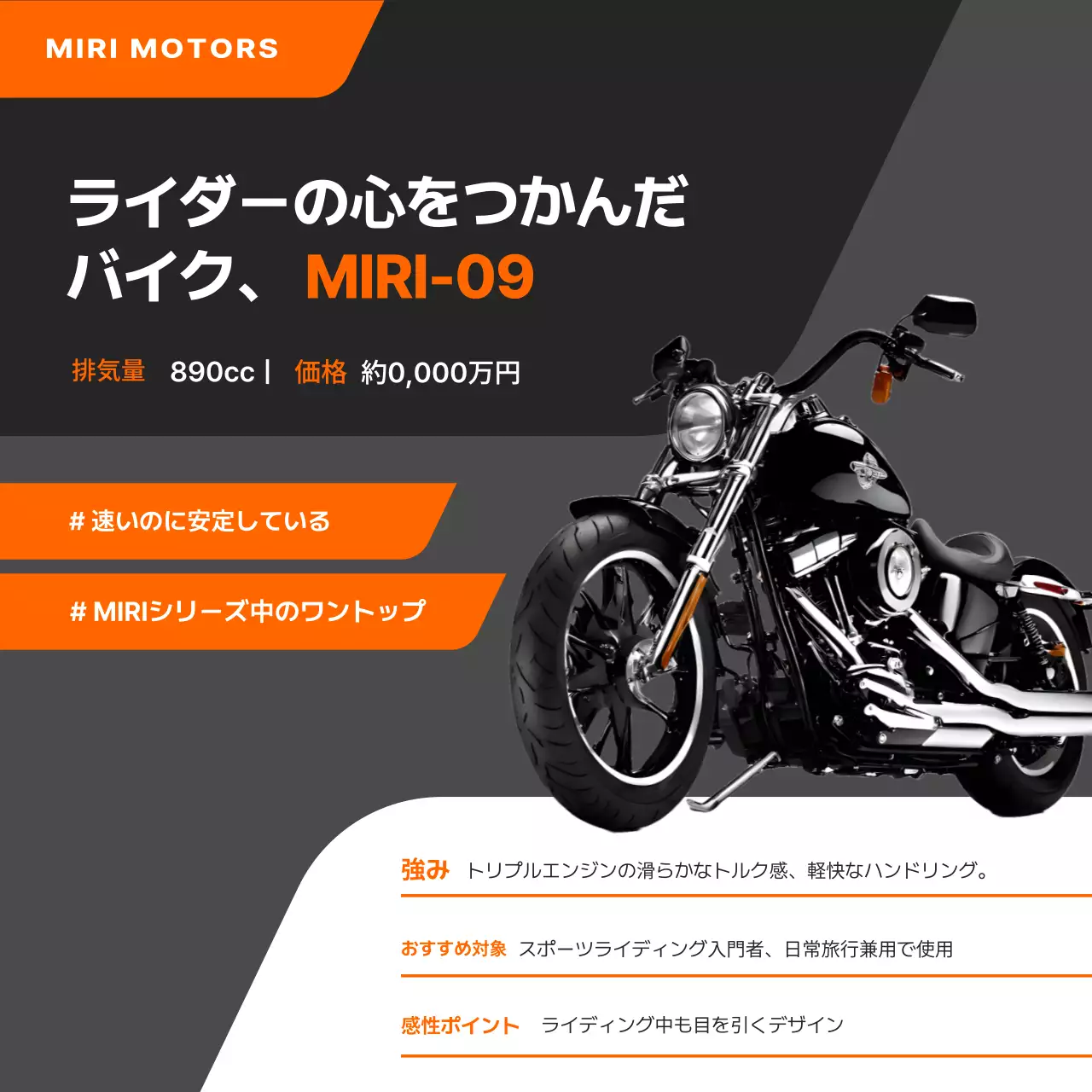 オレンジ モダン オートバイ ポスター