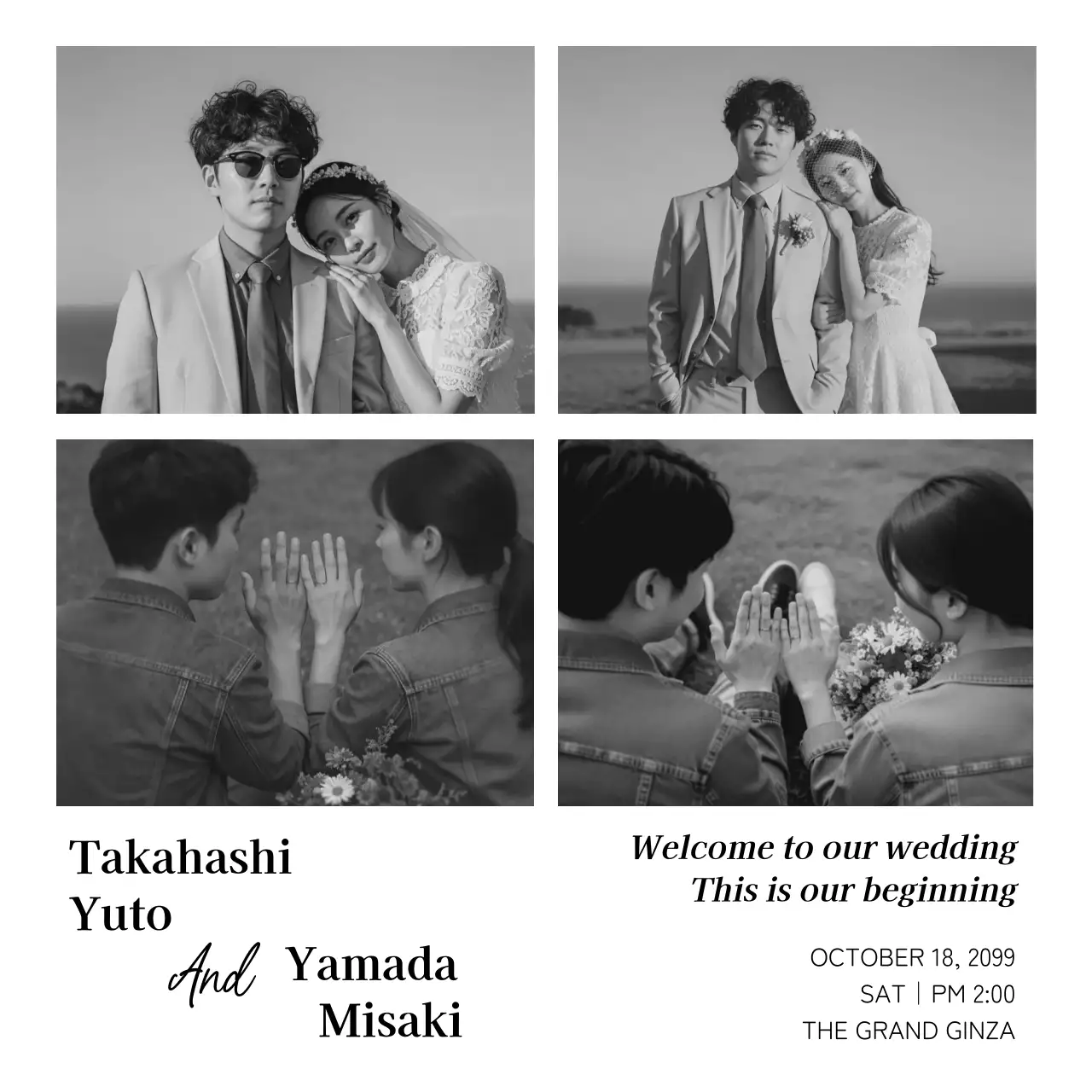 白黒 クラシック 結婚式 フレームのウェルカムタペストリー