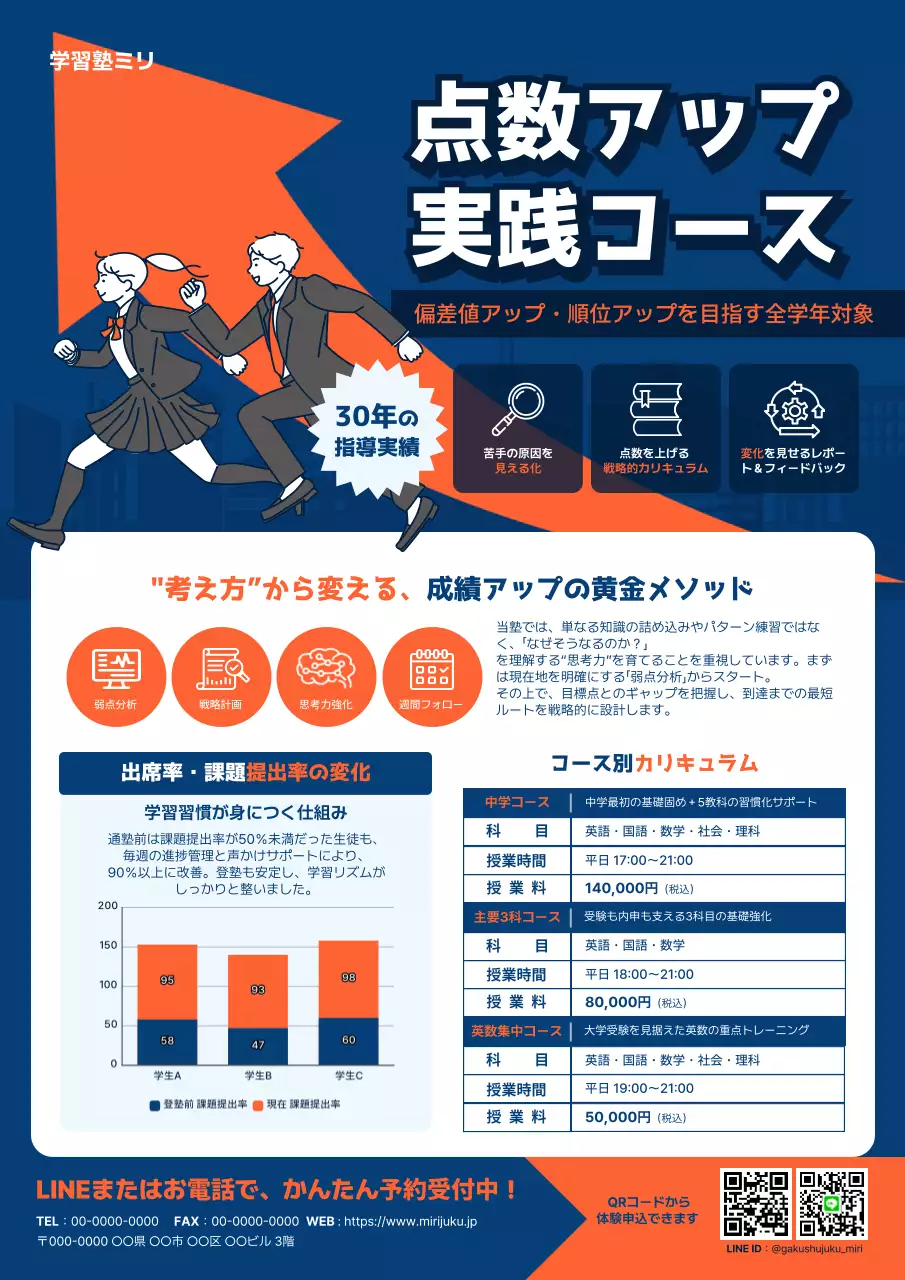 青 モダン 教育 ポスター 定期テスト対策講座チラシ