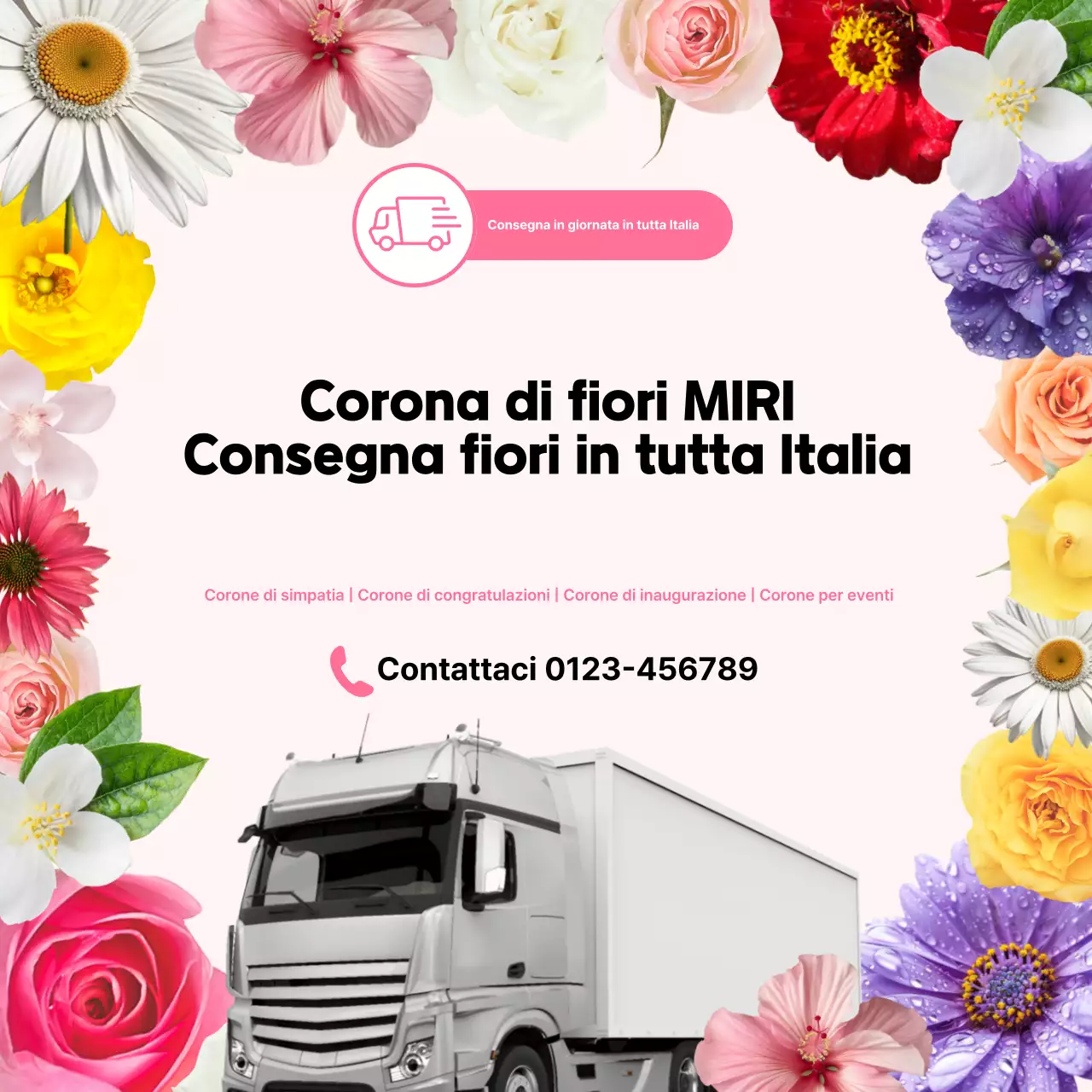 Annuncio pubblicitario per la consegna di fiori rosa semplici