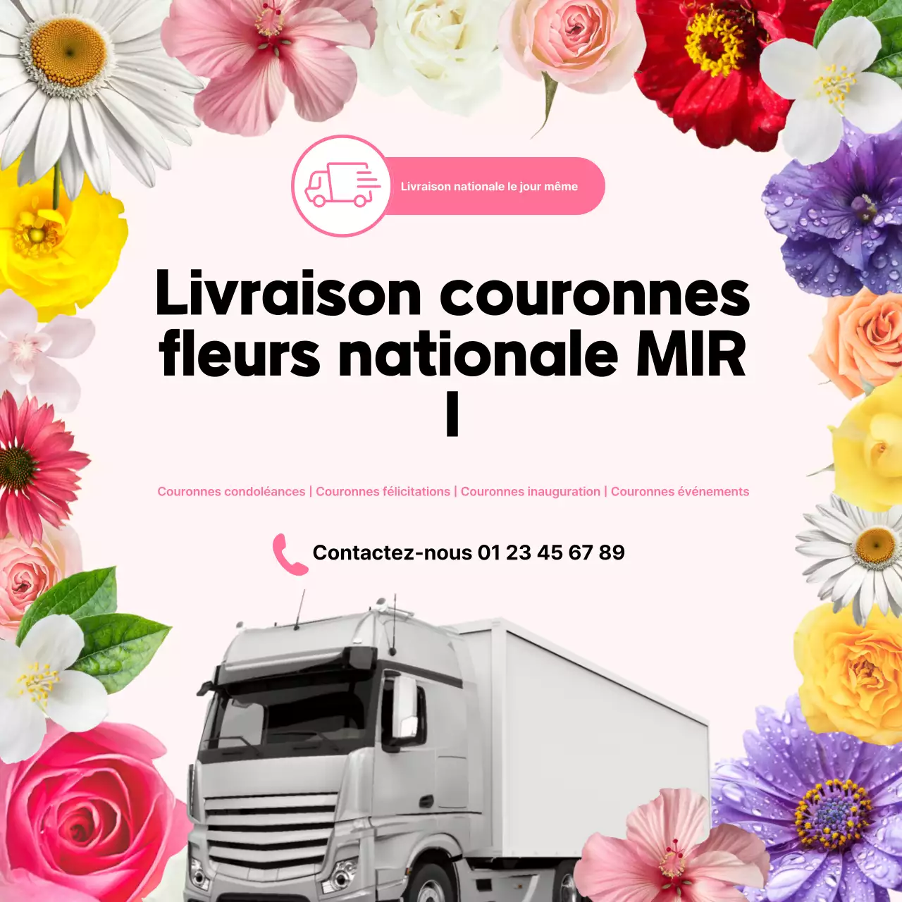 Publicité pour la livraison de fleurs roses simples