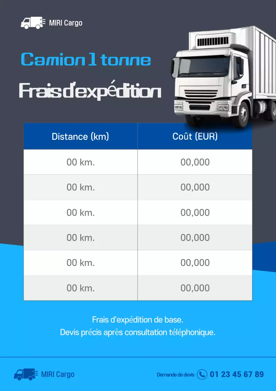 Guide des tarifs d'expédition Blue Simple