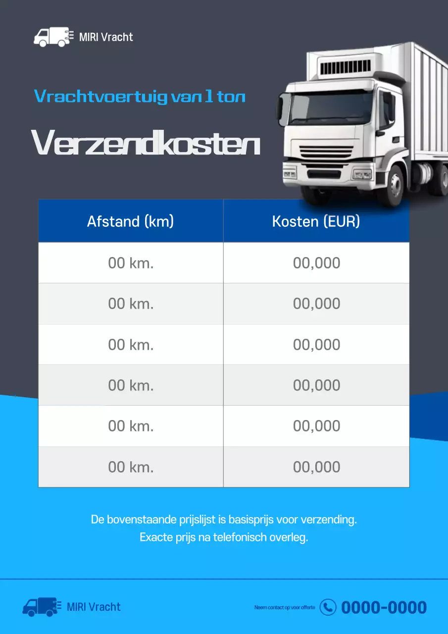 Blauwe eenvoudige verzendtariefgids