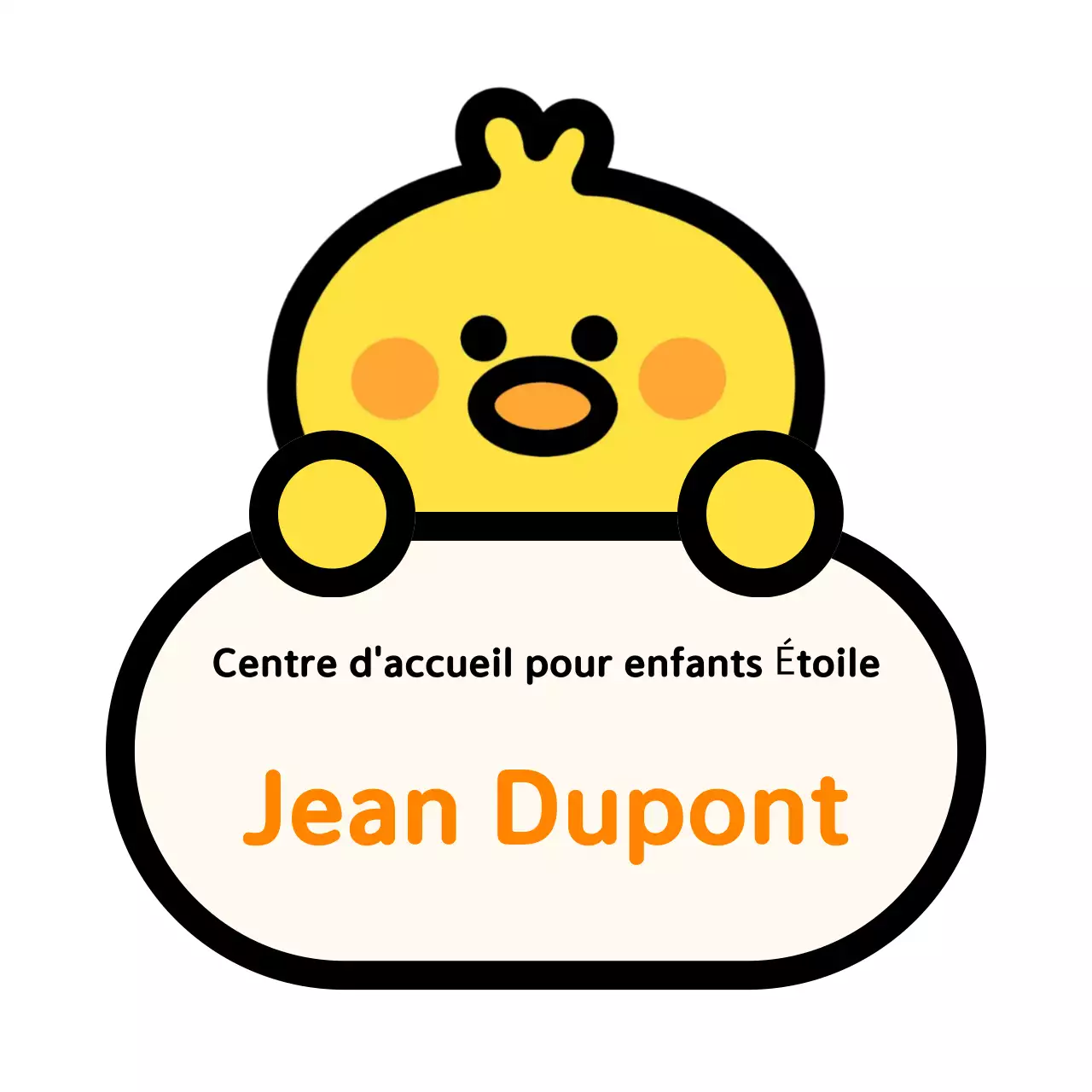 Étiquette nominative jaune pour articles de maternelle