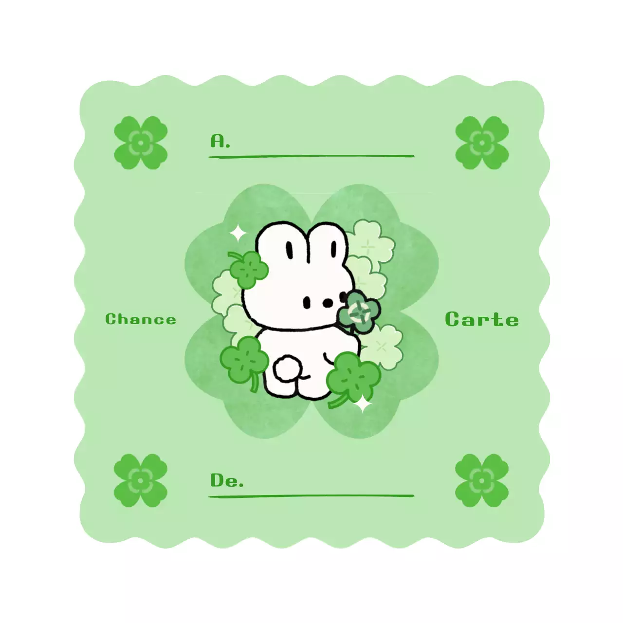 Carte postale verte avec un personnage mignon