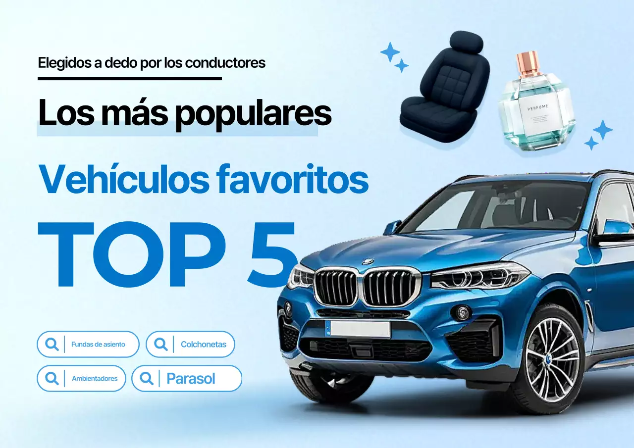 Promoción de accesorios modernos para coches en color azul cielo