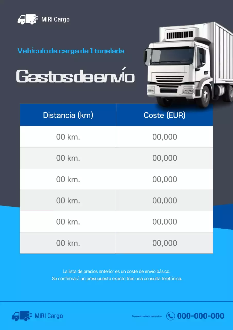 Guía de tarifas de envío de Blue Simple