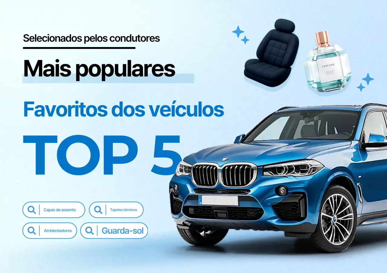 Promoção de acessórios para carros modernos em azul celeste