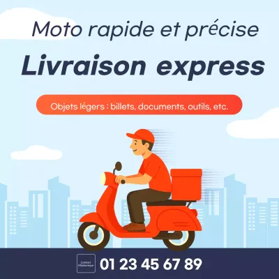 Publicité de livraison de moto moderne bleu ciel