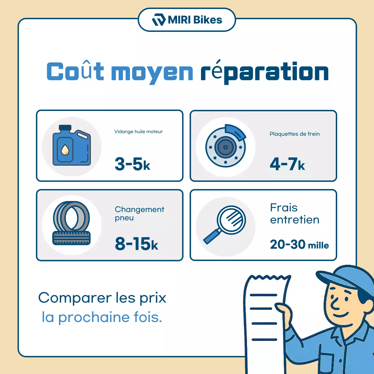 Publicité beige pour la réparation de motos simples