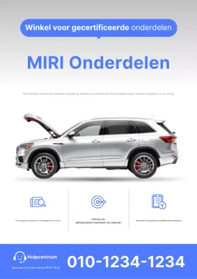 Advertentie voor grijze moderne gebruikte auto-onderdelen te koop