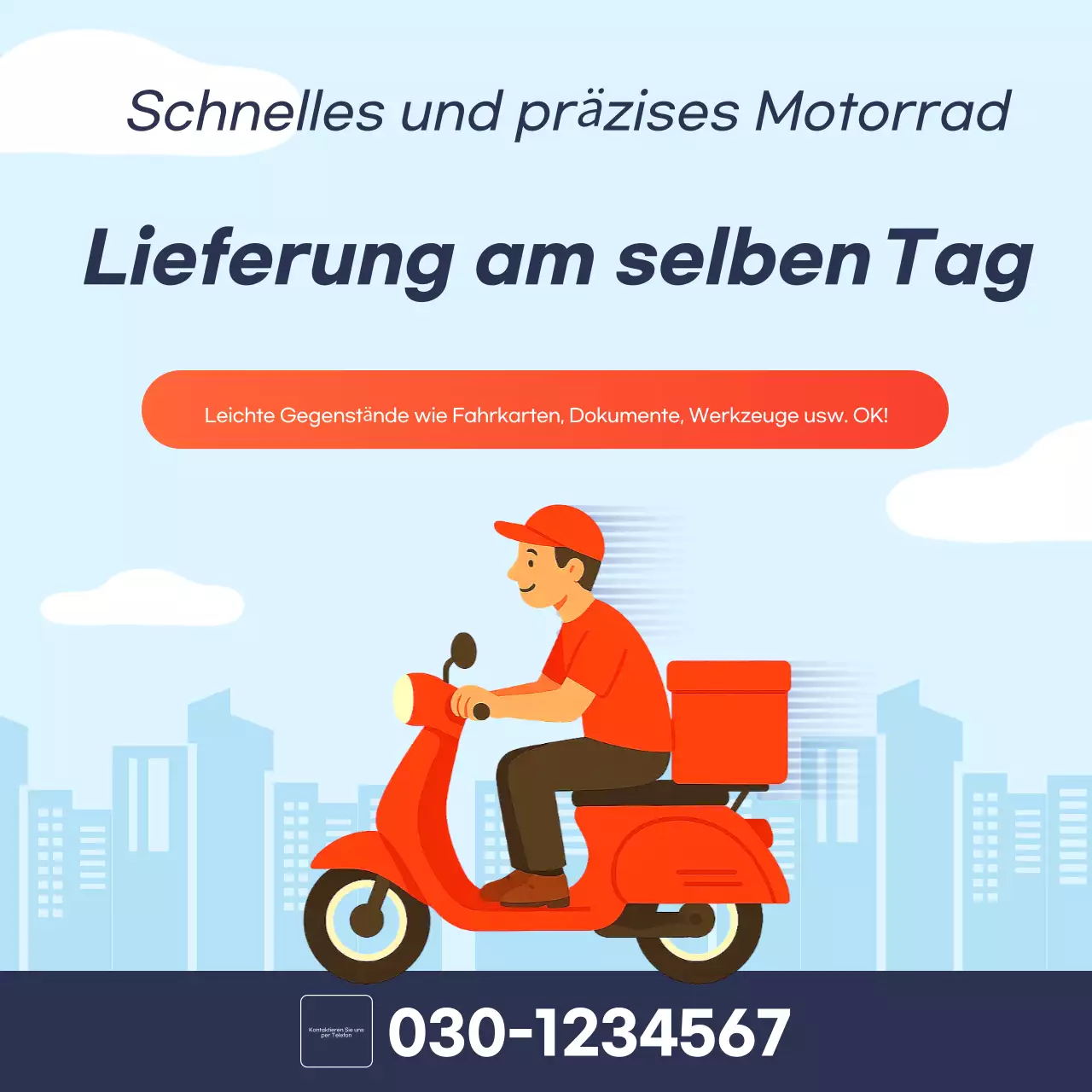 Himmelblaue moderne Motorrad-Lieferwerbung