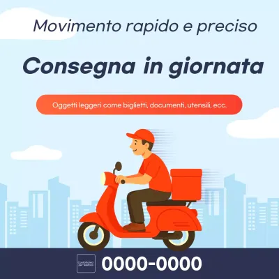 Pubblicità per la consegna di motociclette moderne blu cielo
