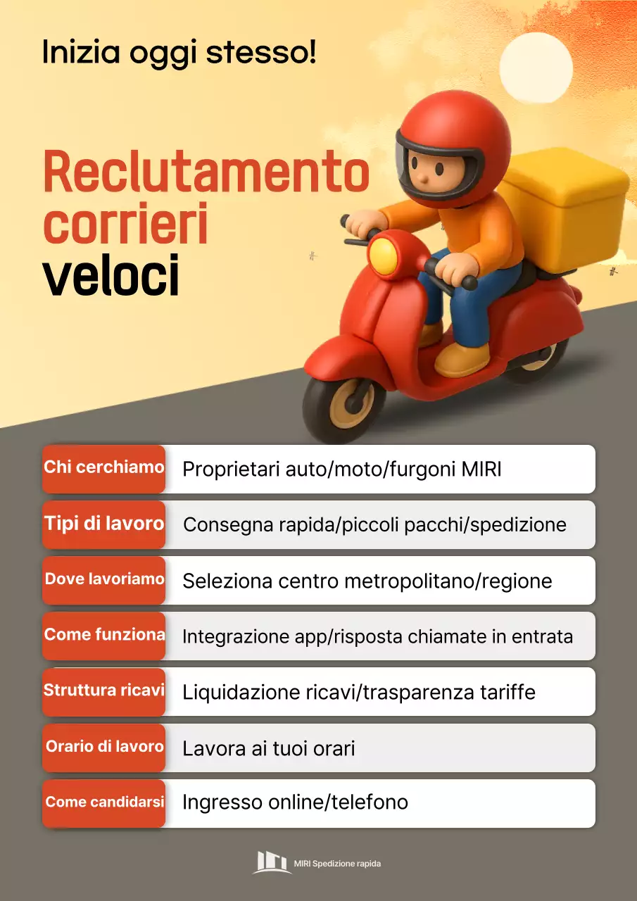 Reclutamento per consegna di motociclette moderne arancioni