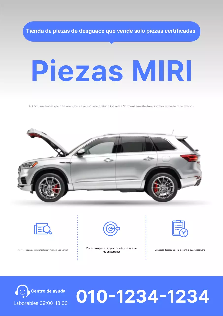 Anuncio de venta de piezas de automóviles usados ​​modernos de color gris