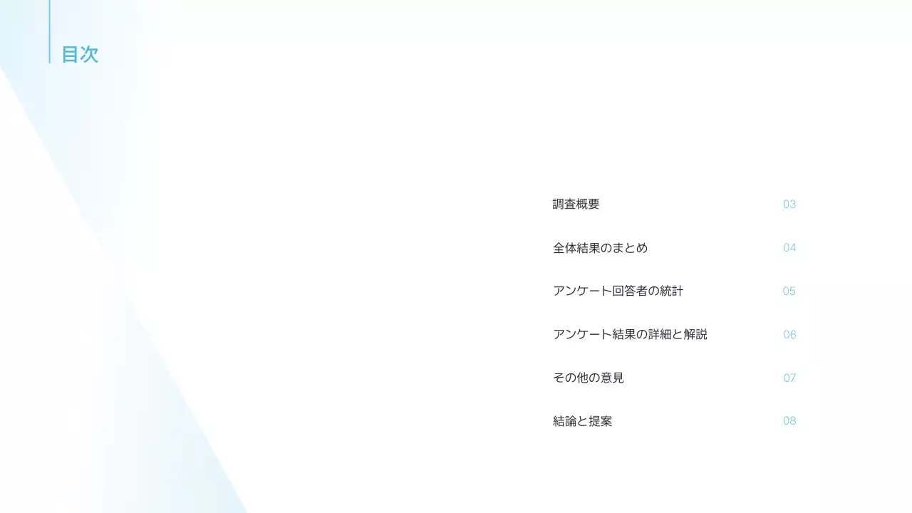 青 シンプル 調査 報告書 プレゼンテーション