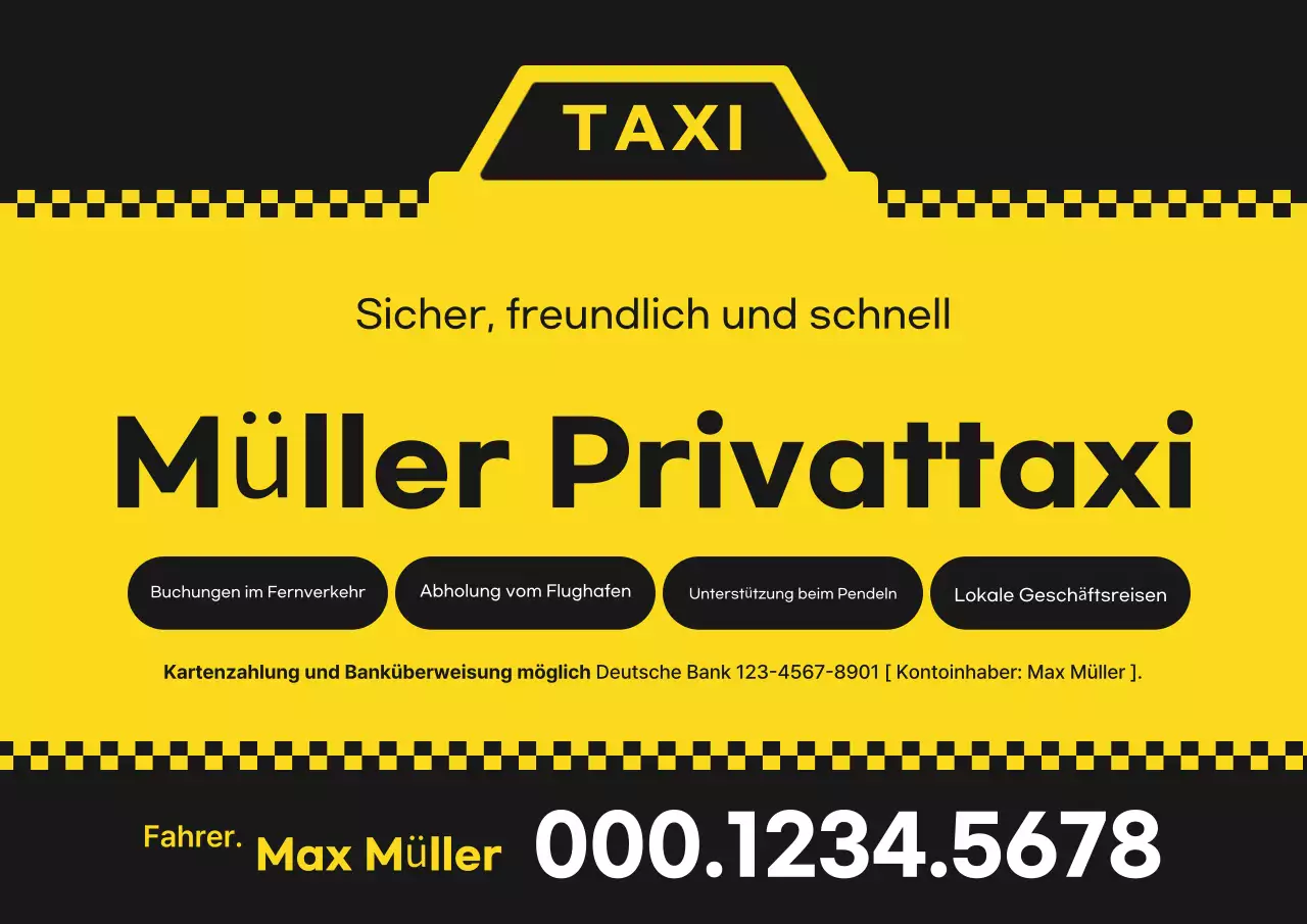 Gelbe einfache Taxi-Werbung