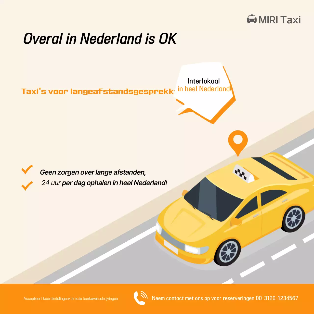 Oranje moderne taxi-advertentie