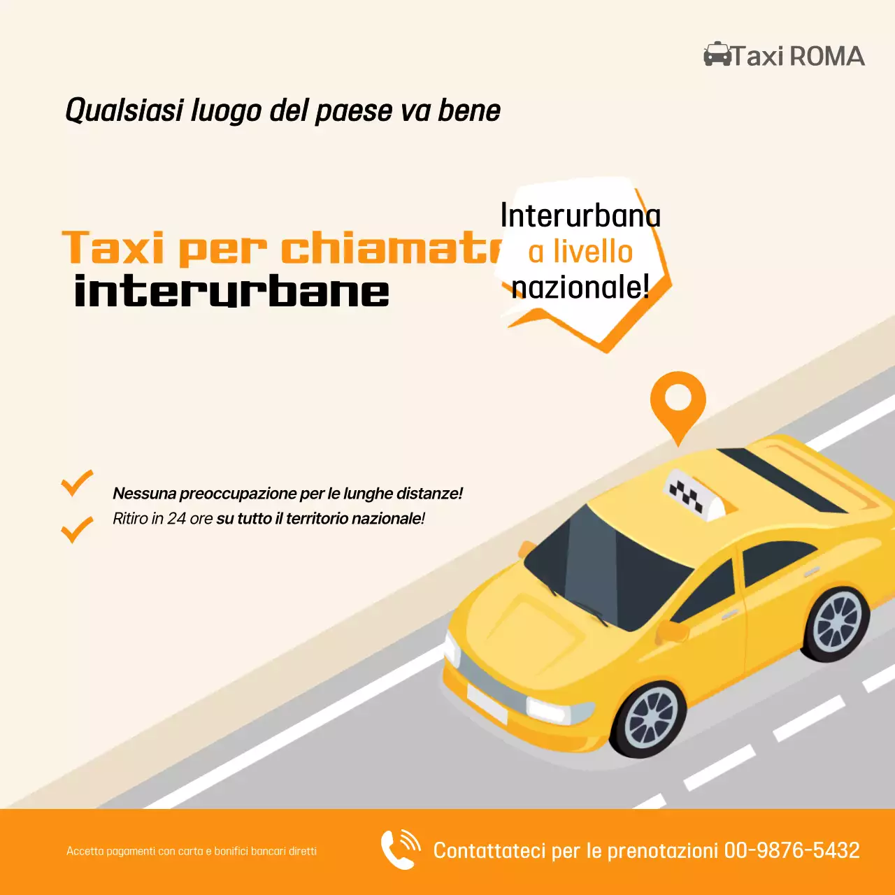 Pubblicità di un taxi moderno arancione