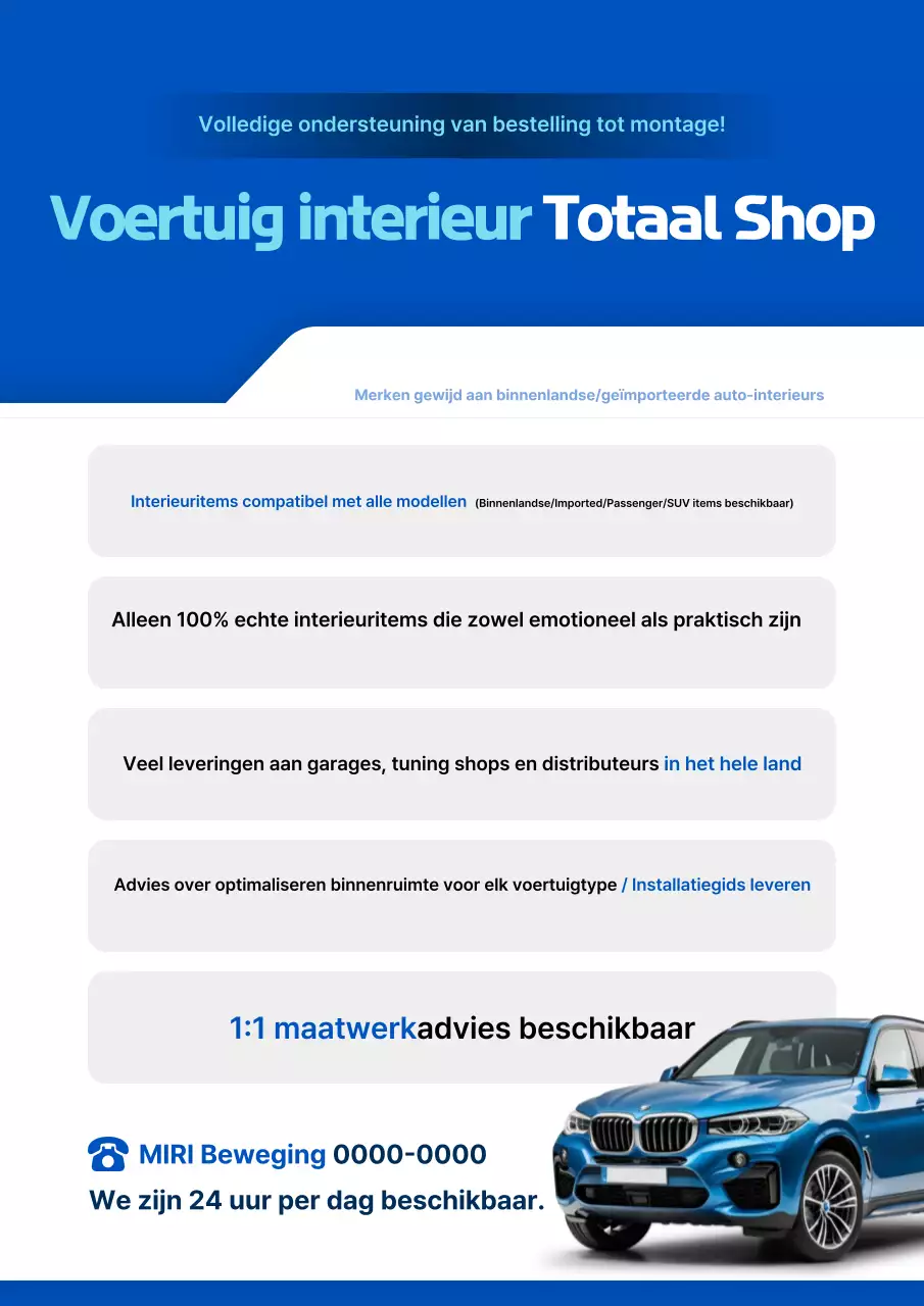 Promotie van een modern blauw auto-interieur