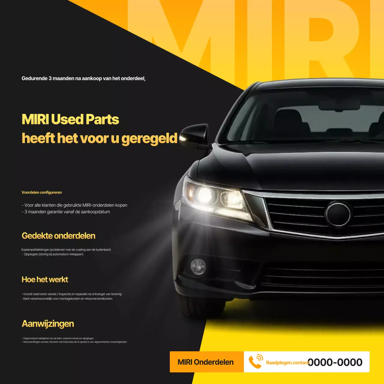 Advertentie voor zwarte moderne auto-onderdelen