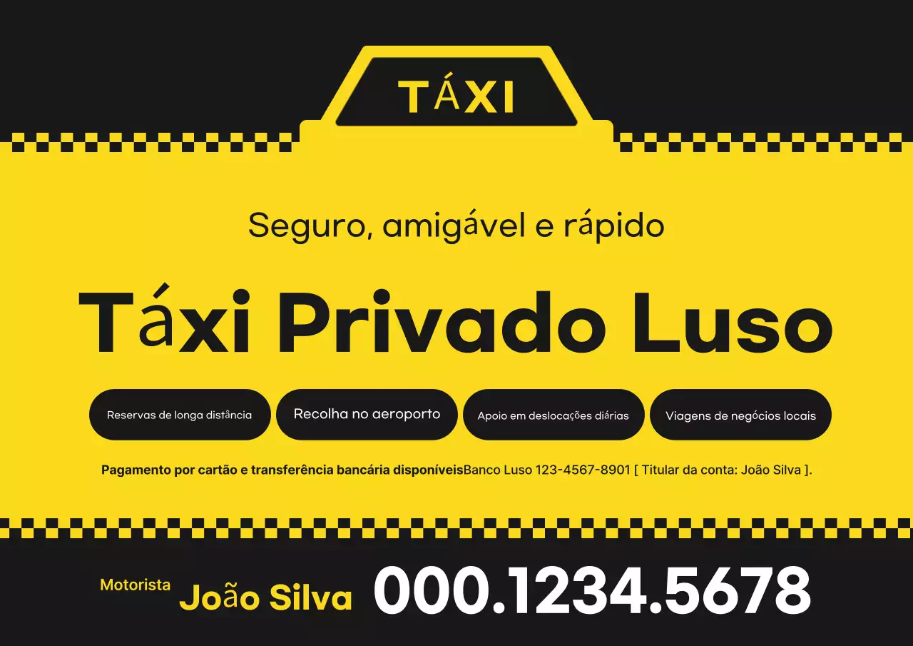 Anúncio de táxi amarelo simples