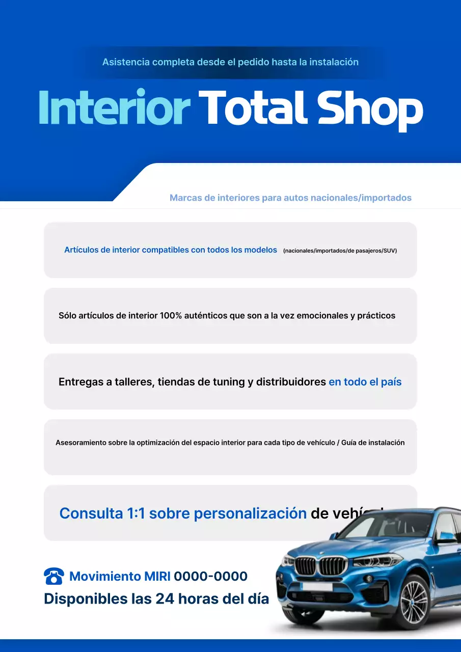 Promoción de interiores de coches modernos en azul