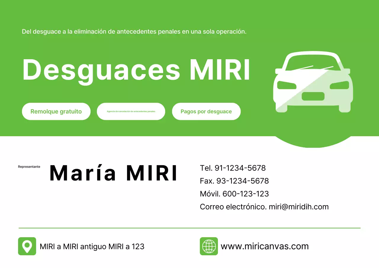 Anuncio de taller de desguace de coches ecológicos y limpios