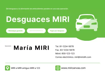 Anuncio de taller de desguace de coches ecológicos y limpios