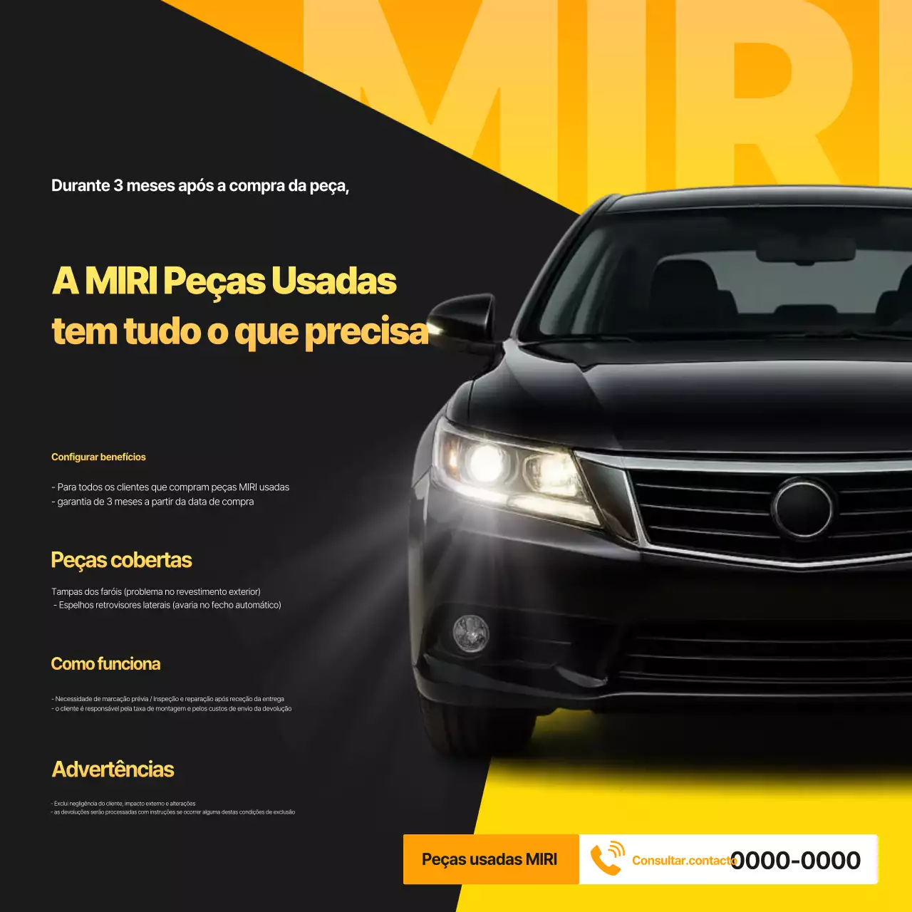 Anúncio de peças de carro preto moderno