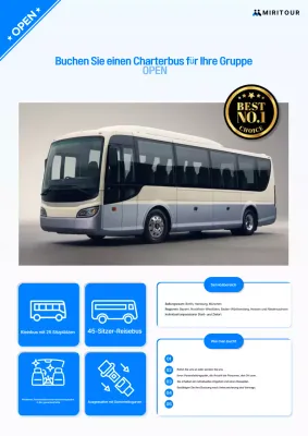 Werbung für den Charterbus-Service der Sky Blue Clean Group