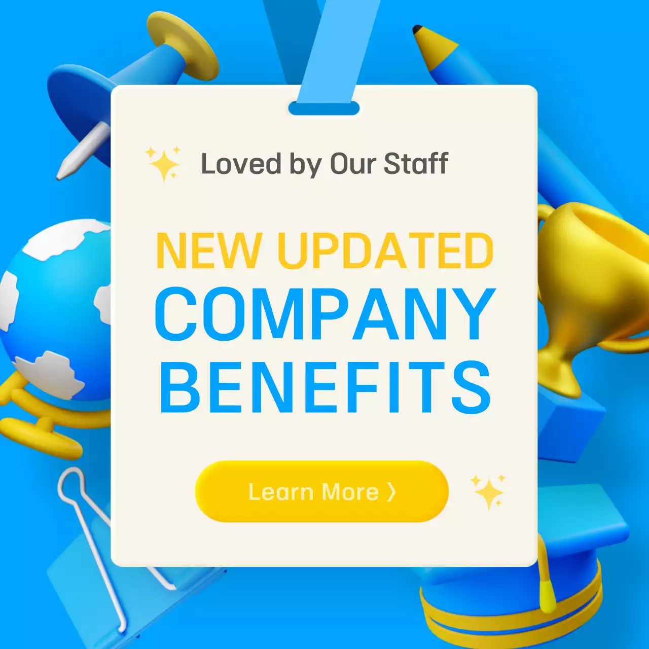 3D stereoscopic concept in blue and yellow to introduce company benefits