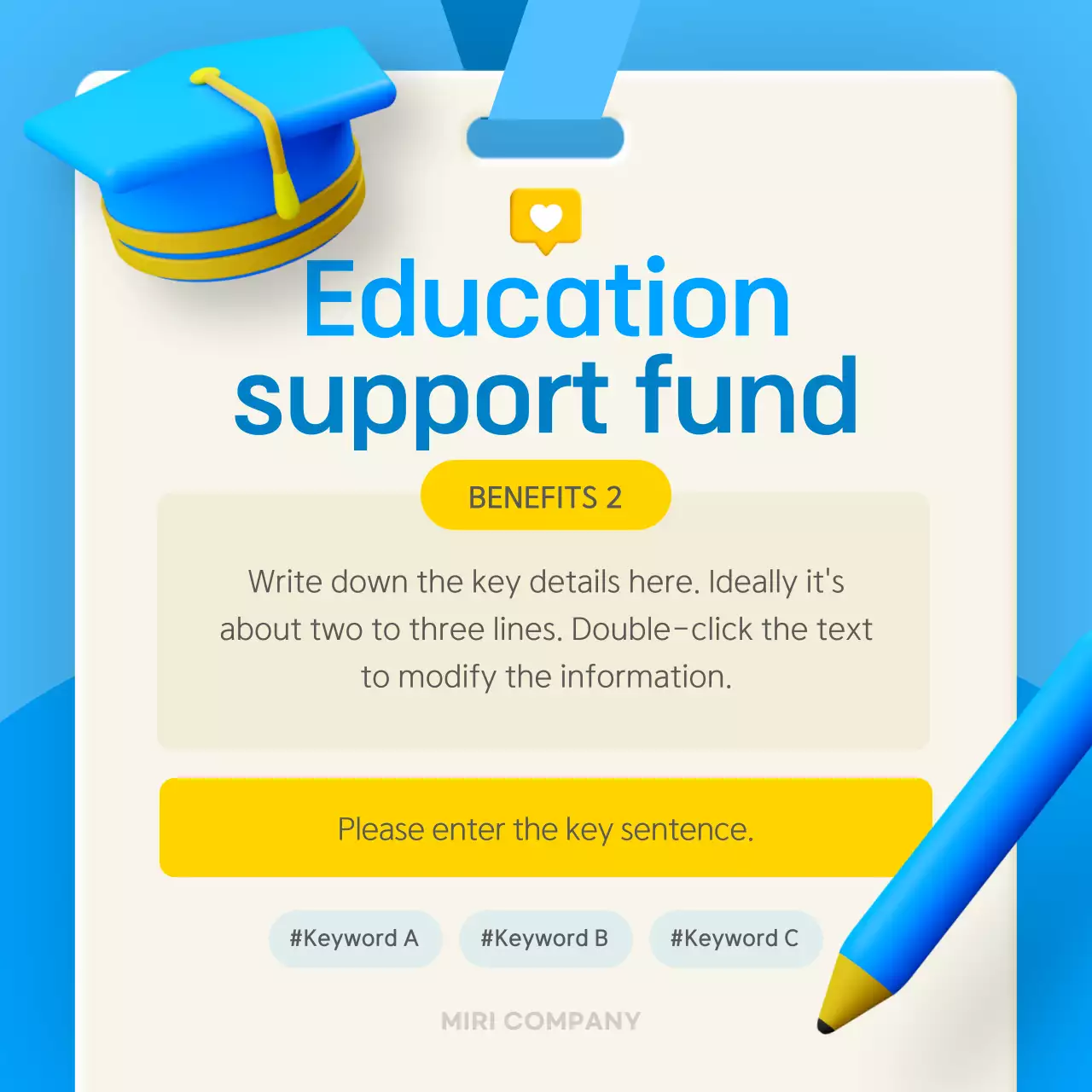 3D stereoscopic concept in blue and yellow to introduce company benefits