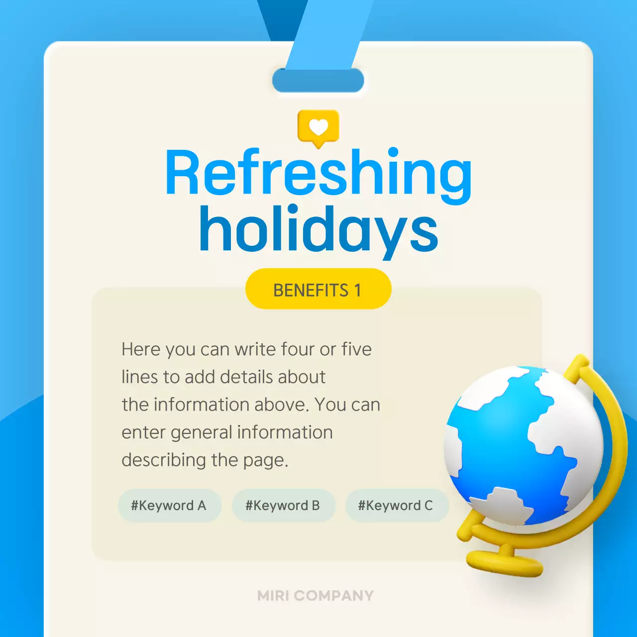 3D stereoscopic concept in blue and yellow to introduce company benefits