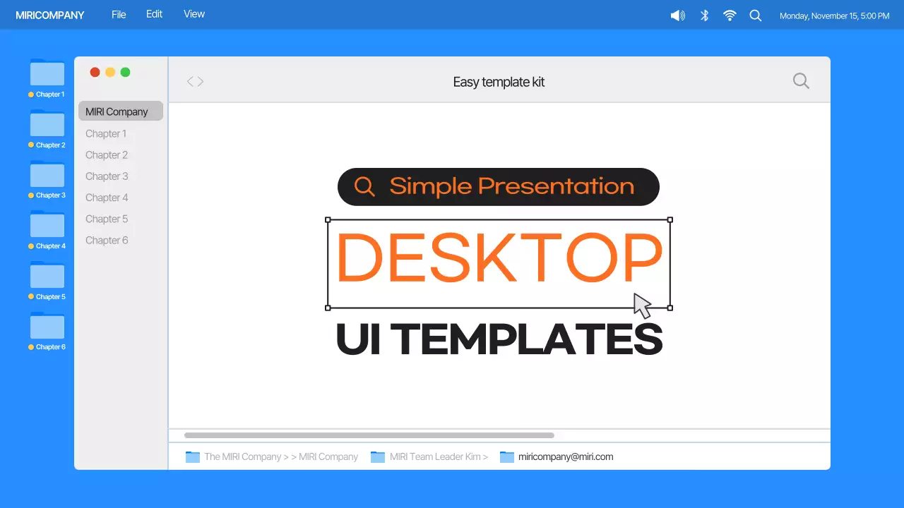Simple computer desktop UI with blue and orange color scheme Company Profile