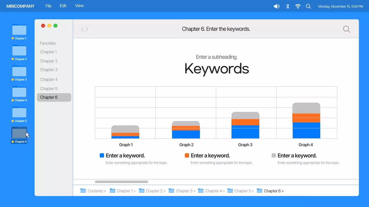 IU simples para computador de secretária em azul e laranja Perfil da empresa