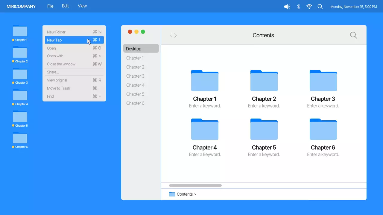 IU simples para computador de secretária em azul e laranja Perfil da empresa