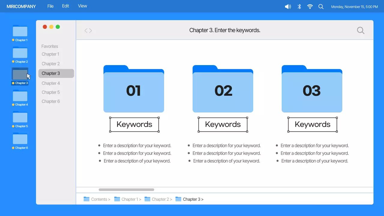 IU simples para computador de secretária em azul e laranja Perfil da empresa